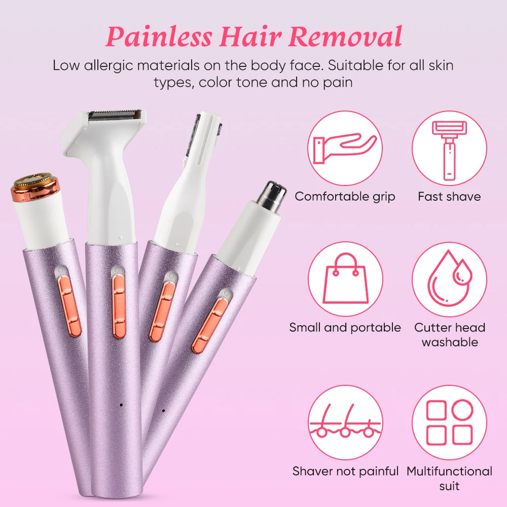 4 in 1 Electric Lady Shaver Hair Remover for Face Body Bikini Hair Removal Epilator for Women