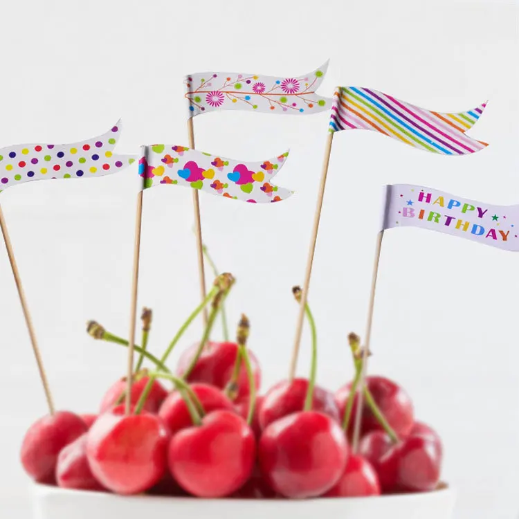 Factory Customization  Creativity Toothpick Flag Pick Birthday Party Eco-friendly Paper Flags Toothpicks