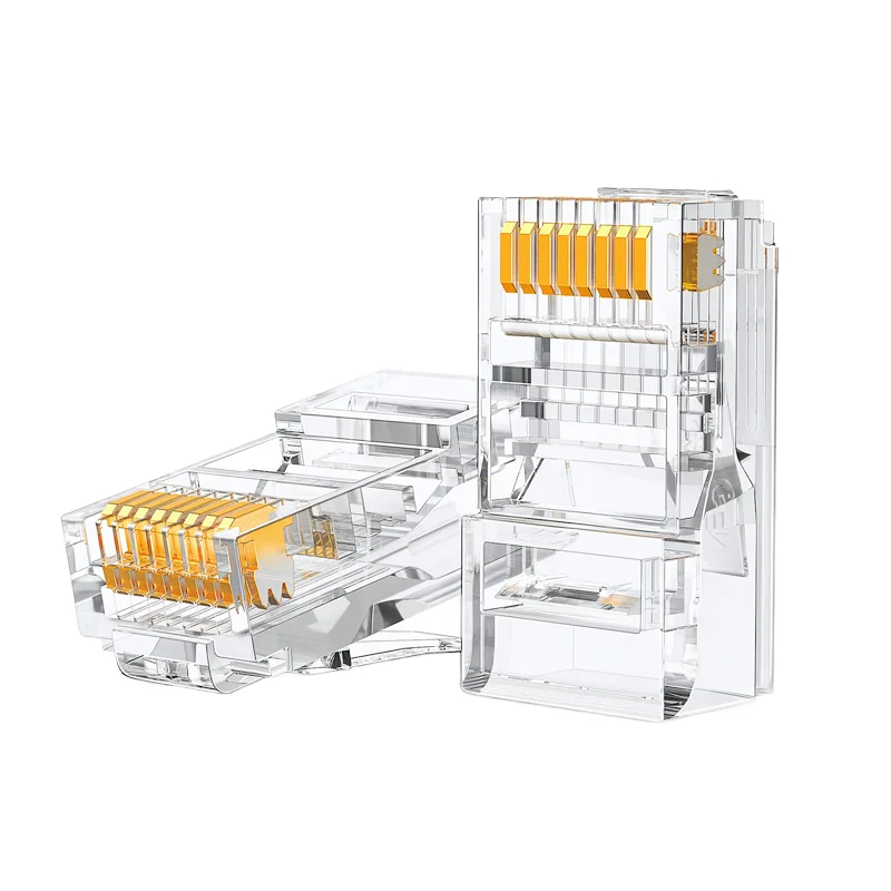 Ethernet Pass-Through RJ45 RJ11 Connector - CAT5e, CAT6, CAT6a UTP 8P8C Gold-Plated Network Modular Connector Plug