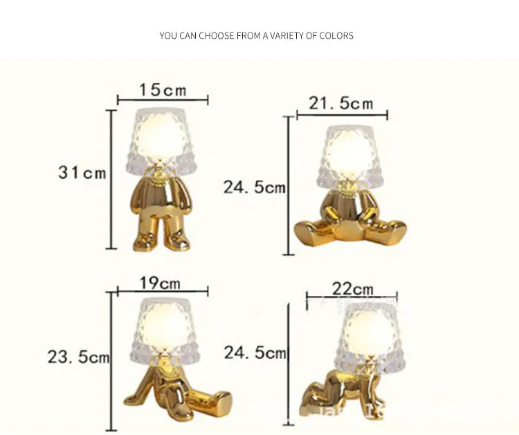 Nordic Plating Golden Human Sculpture Light Hot Ins Candeeiro De Mesa Dourado Night Light Little Golden Man Table Lamp