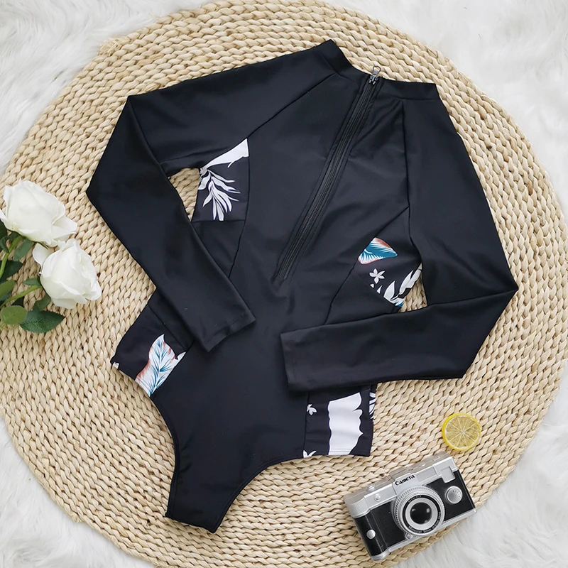 surf swimwear  long sleeve surf exercise sport beach wear women lady arena swimsuit full swimsuit surfing suit