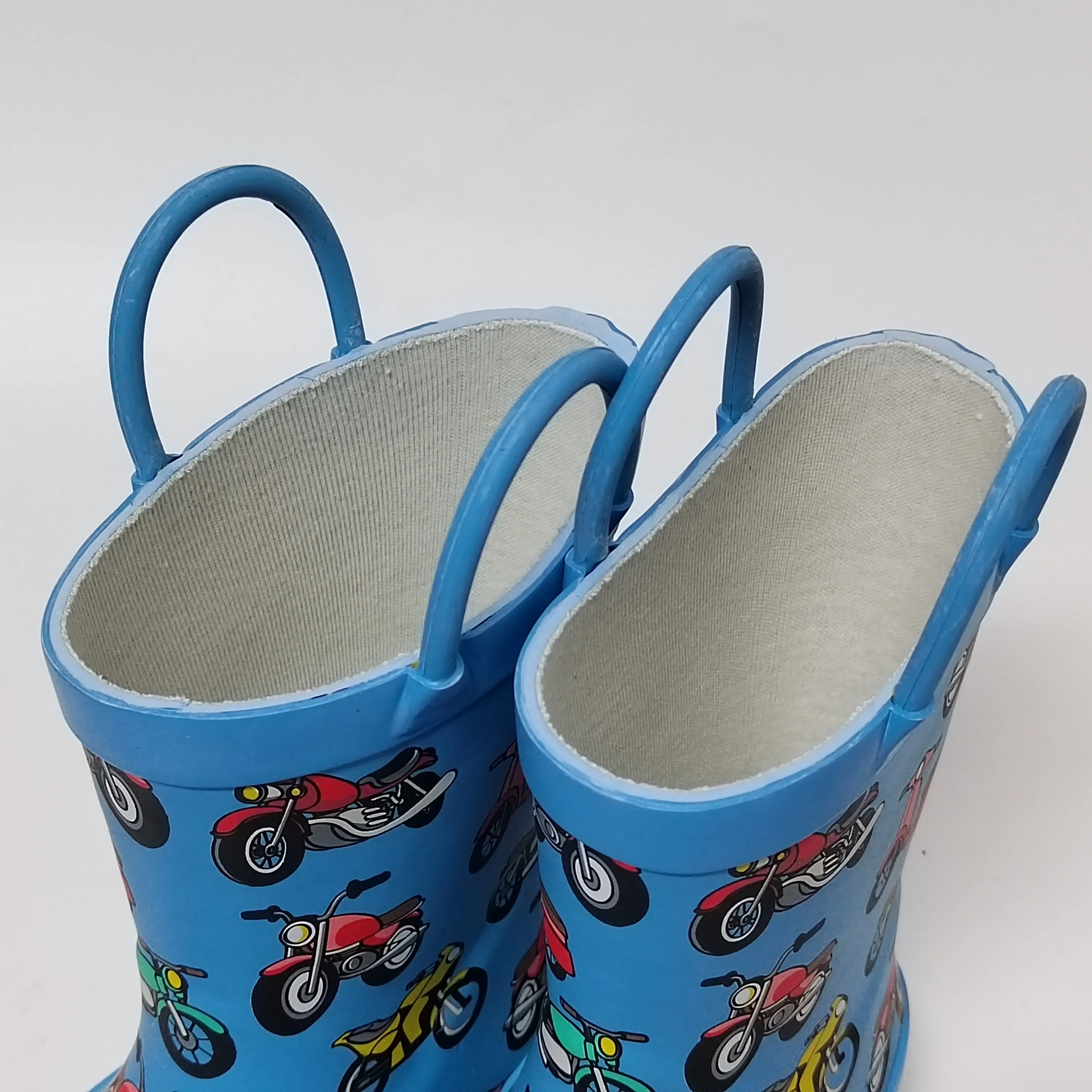 factory customized motorbike printed 100% waterproof rubber rain boots for children