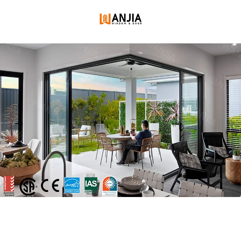 WANJIA soundproof thermal break patio large sliding glass doors mosquito net system aluminium sliding door