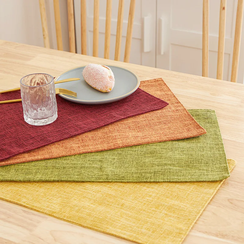 Libosa ins Wind linen solid color placemat cross-border fabric insulated dining table mat Western food coaster napkin