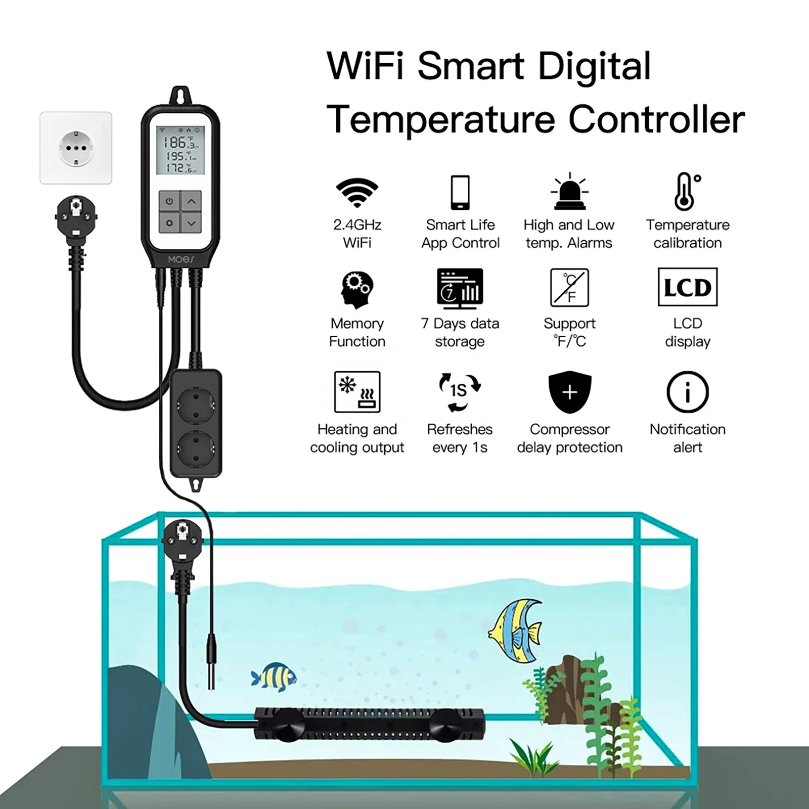 Smart life tuya Thermostat Digital Temperature Controller Socket Outlet Timer Switch Sensor Heating Cooling 10A  for Heat Mat