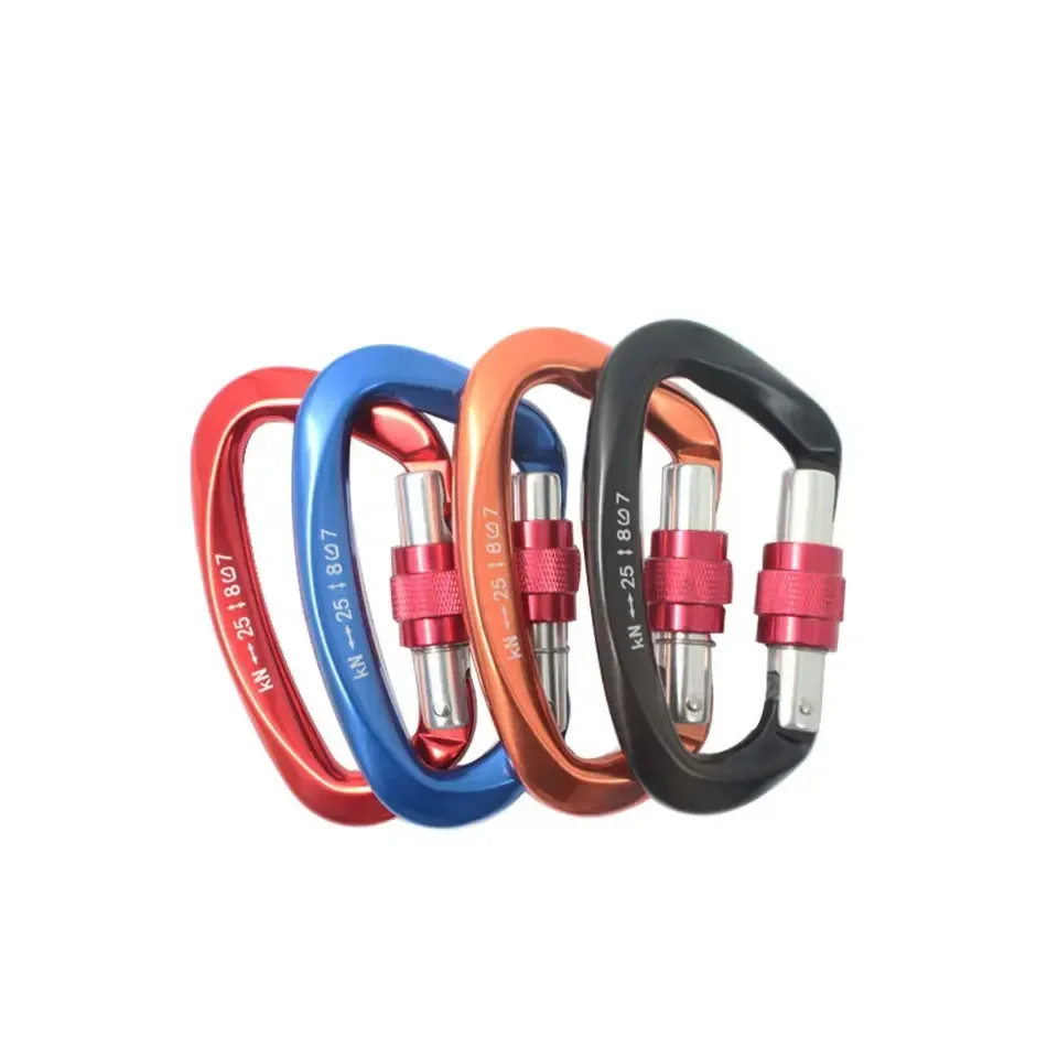 Heavy Duty Climbing Colorful 7075 Aviation Aluminum 25KN Screw Gate Main Locking Carabiner