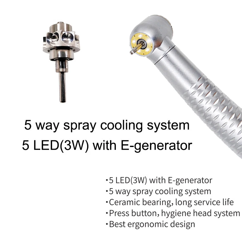 Dental High Speed LED Handpiece Shadowless 5 Water Spray 5 LED Handpiece High Speed