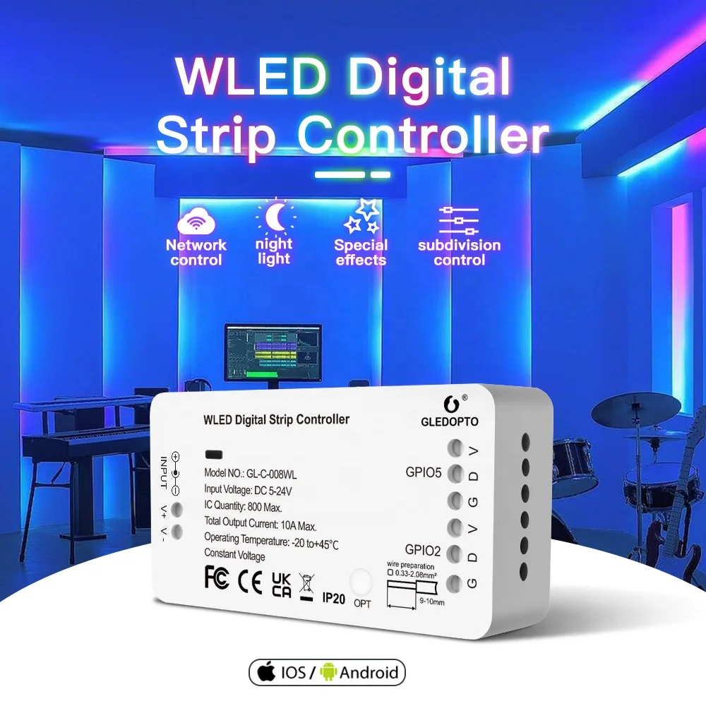 GL-C-008WL smart WLED digital light strip controller multi-port RGBW S2811/2812B/2813 WIFI