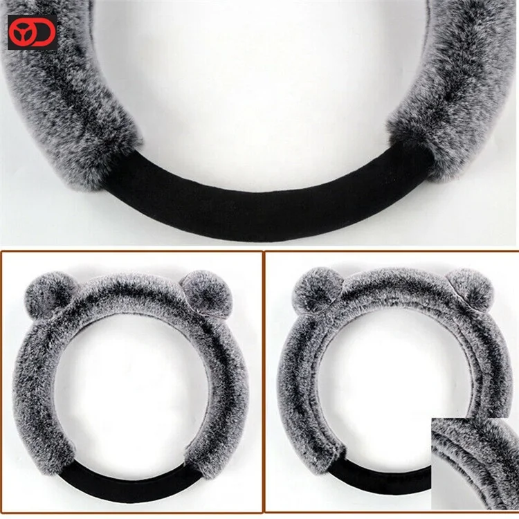 
New Auto Spare Parts Fur Wool Fluffy Car Accessories Warm Plush Car Steering Wheel Cover Gray for Accesorios Para Autos 