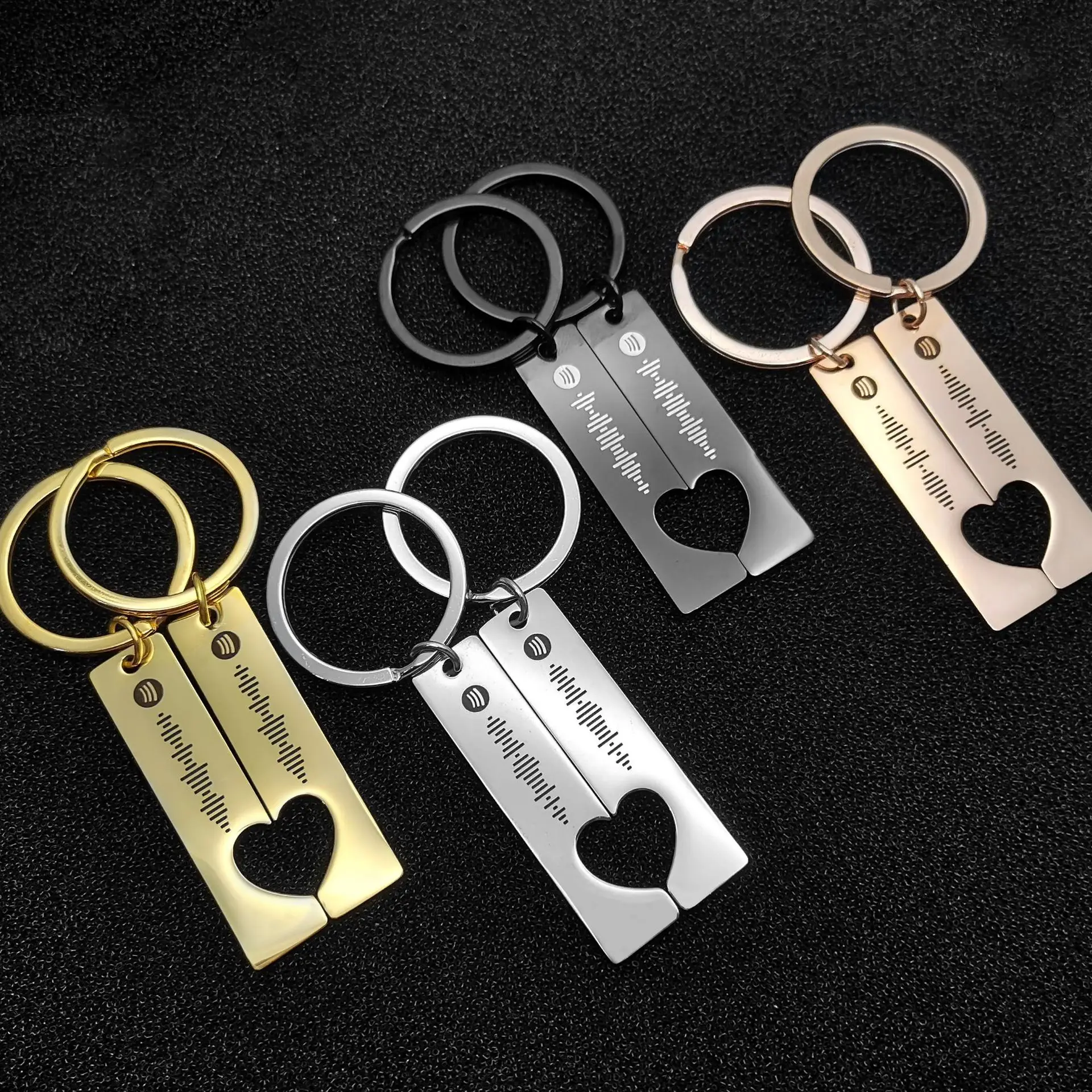 2 Personalized Code Keychains Engraved Song-Album-Playlist Keychain Custom Engraved Code Scan Music KeyChain for Couple Friends