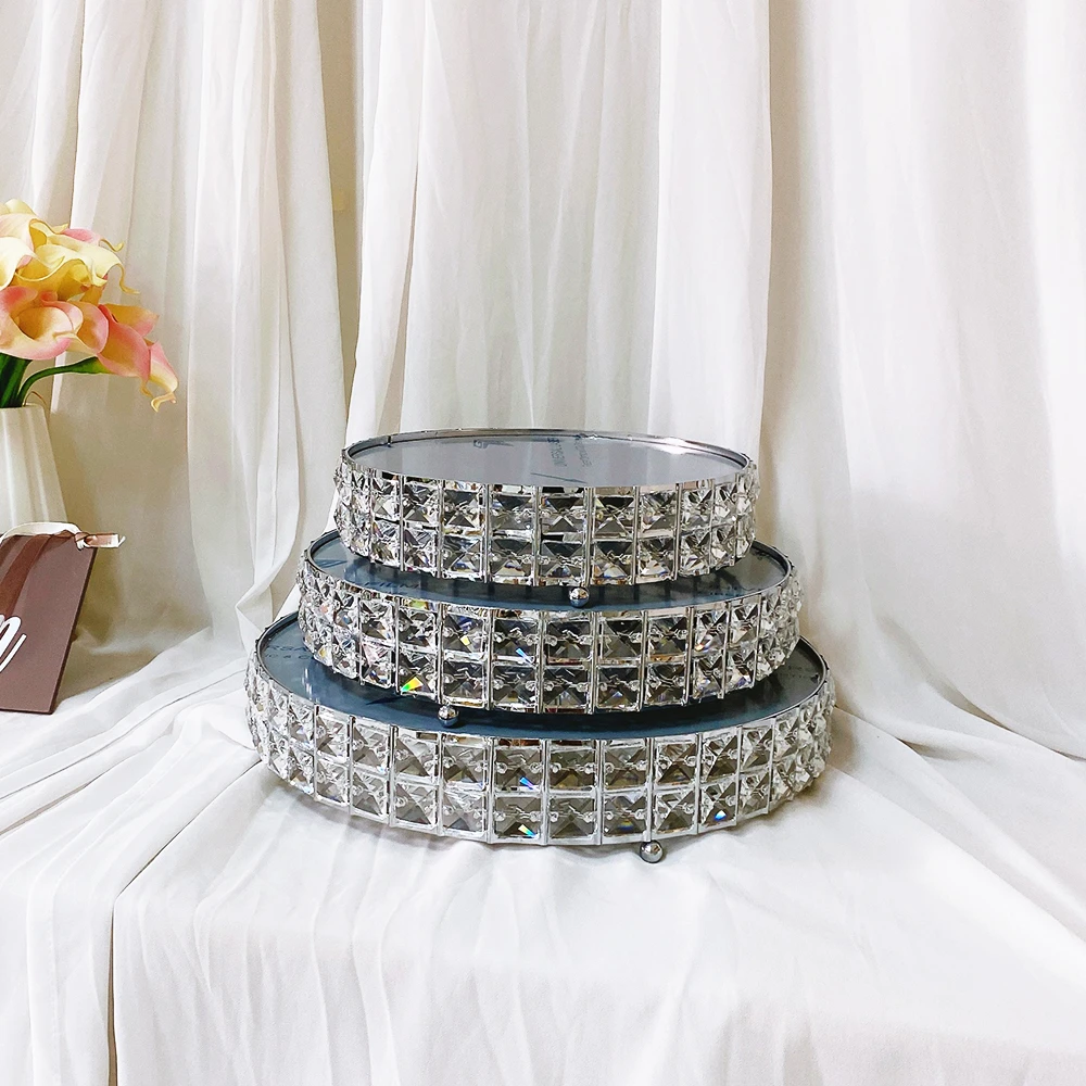 Luxury 3-Tier Wedding Cake Stand Set New Style Crystal Beads and Mirror Top Iron Material for Dessert Table or Party Event