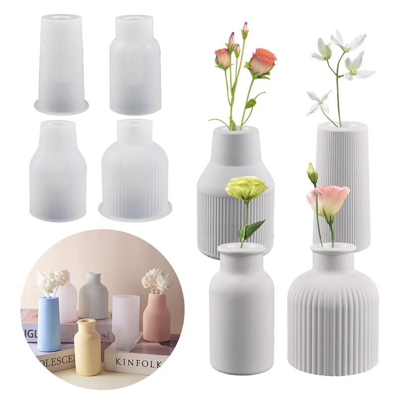 Factory Wholesale Home Decoration DIY 3D Vase Silicone Mold for Plaster Epoxy Resin Gypsum Making