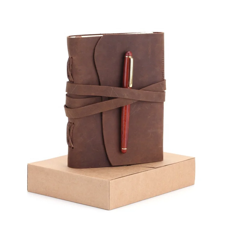
Custom logo handmade refillable crazy horse leather cover vintage antique luxury leather journal travel school diary notebook 