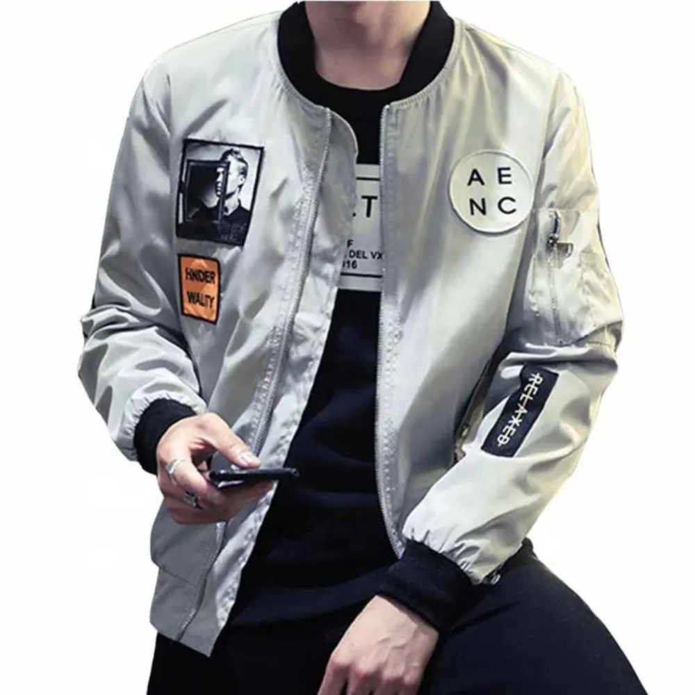 Мужская приталенная куртка-бомбер из полиэстера в стиле хип-хоп