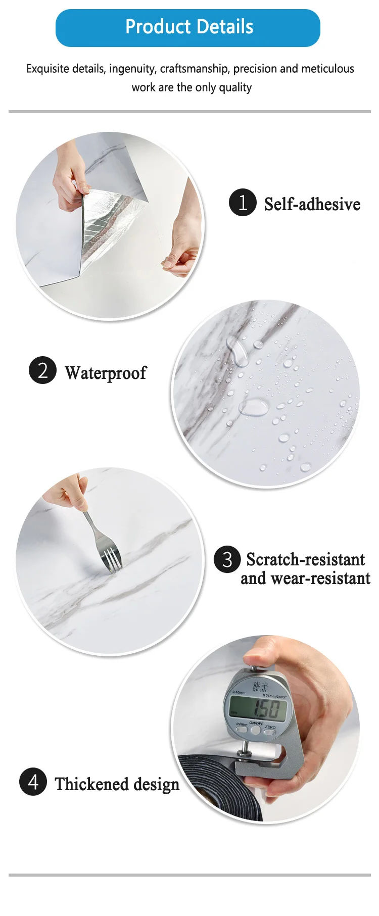 self adhesive waterproof 3d pvc blue marble wallpaper