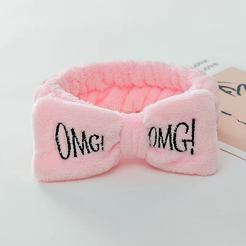 Winter Warm Coral Fleece Big Bow Head Band OMG Letters Designer Woman Face Wash Spa Makeup Headband