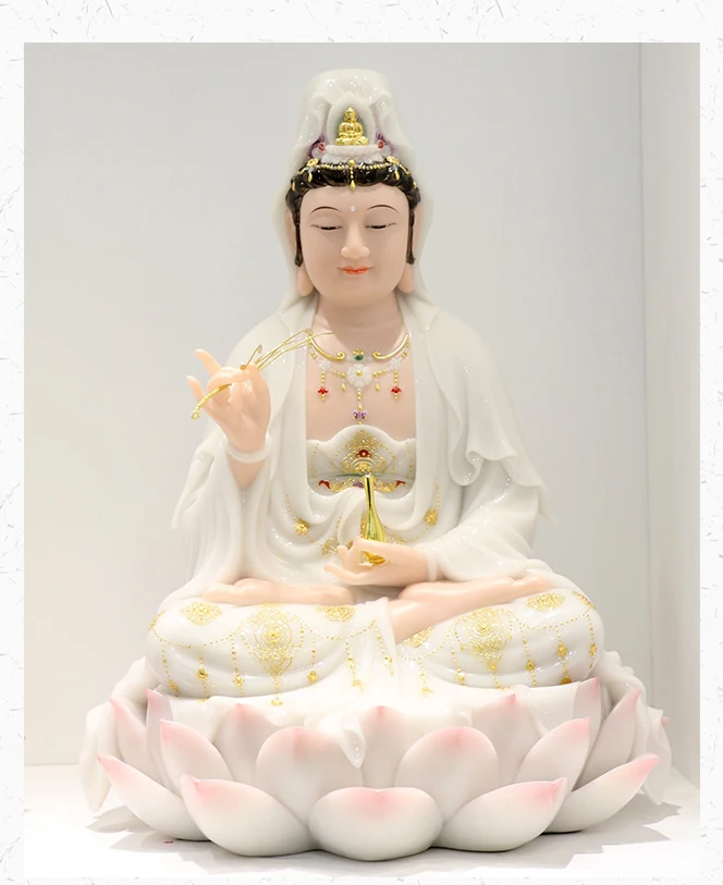 White Marble Amitabha Buddha Statue Home Decoration Inlaid Avalokiteshvara Bodhisattva Guanyin Buddha Statue