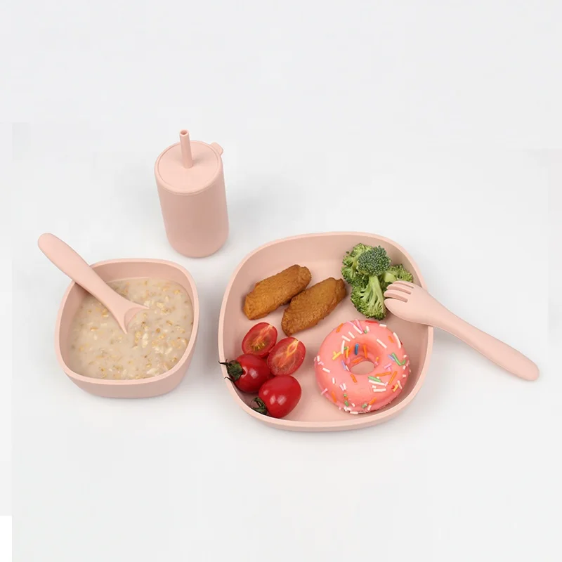 KASU Child Plate Baby Plates Sets Baby Feeding Dish Suction Baby Silicone Tableware Plate Bowl With Spoon