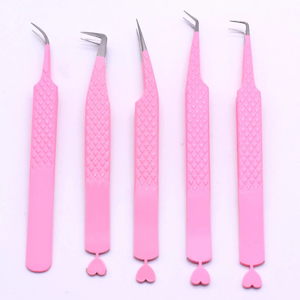 Stainless Steel 45 90 Degree Diamond Fiber Grip Eyelash Tweezers Custom Logo Lash Extension Fiber Tip Tweezers