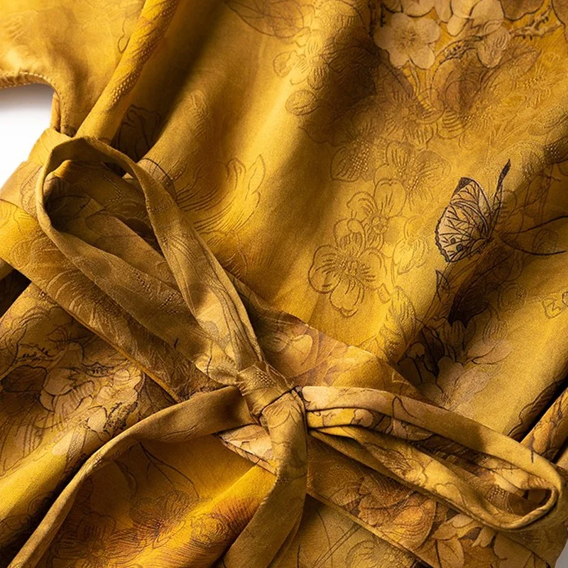 Wholesale 45 Mm Heavy 100% Natural Silk Dresses Women Fragrant Cloud Yarn 2 Side Wear Loose Short Sleeve Dress Summer D35730C