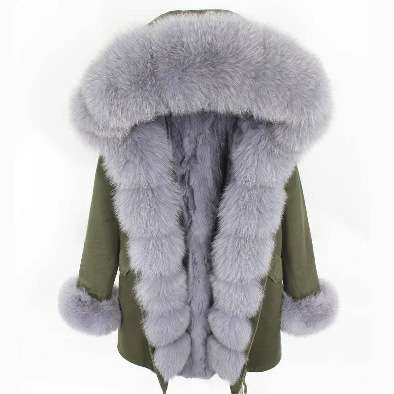 Rex Rabbit Fur Coat Women Super Large Fox Fur Collar Casual Medium Long Coat