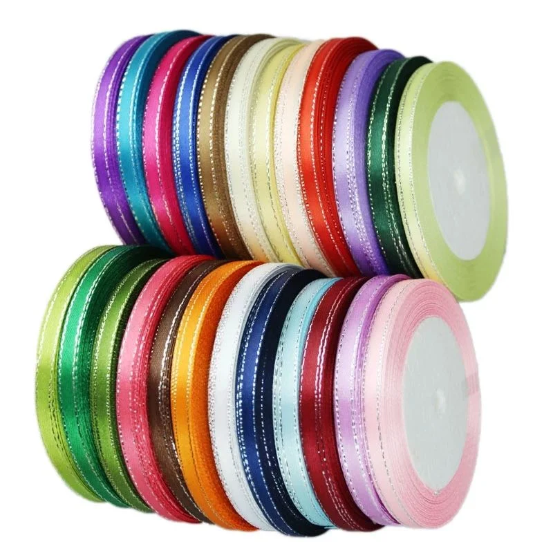 (25 Yards/roll) 6mm Silver Edged Satin Ribbon High Quality Gift Packaging Ribbons