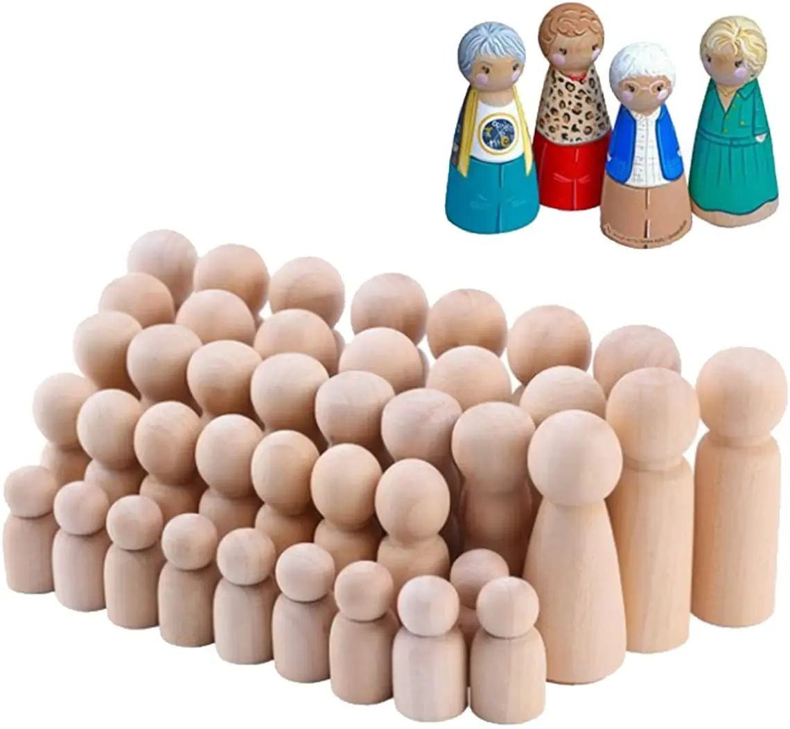 75mm Wooden Peg Dolls Unfinished People Natural Wood Shapes Figures Decorative Doll Bodies for DIY Arts Wood Chess