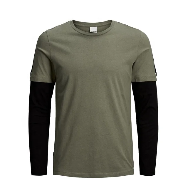 
Custom double sleeve t shirts mens long sleeve t shirts with straps 