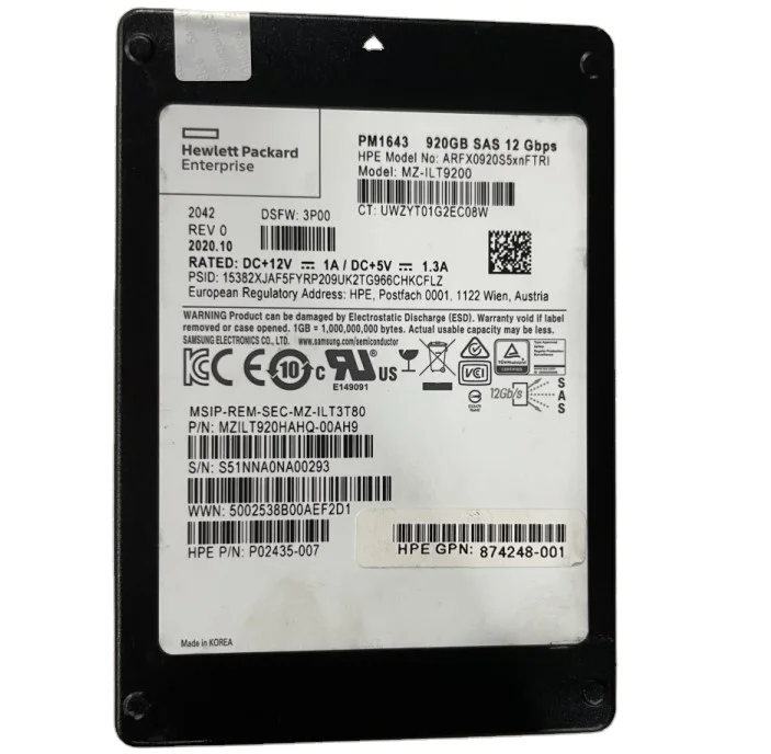 PM1643 920GB SAS 12Gb SSD P02435-007 874247-001 MZILT920HAHQ-00AH9