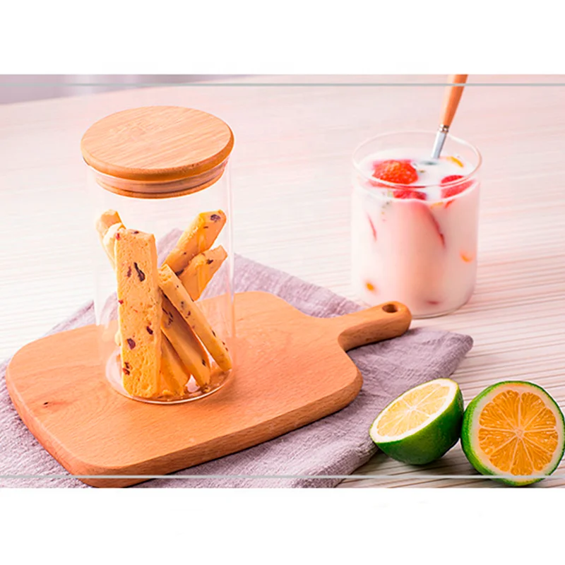 Clear Glass Kitchen Sealed Food Storage Jars Containers with Airtight Bamboo Lid for Candy Cookie Rice Sugar Flour Pasta