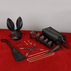 Bdsm Kits And Set With Bunny Hood Luxury Bag Pu Leather Bondage Flogger Handcuffs For Sex Slave Sex Toy Esposas Bondage-Sex-Toys