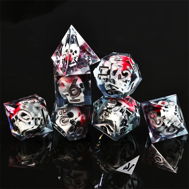 Mini Planet Handmade  Resin Polyhedral 3D Liquid Core Skull Dice Sharp Edges for DND RPG Board Role-Playing Games Custom Logo