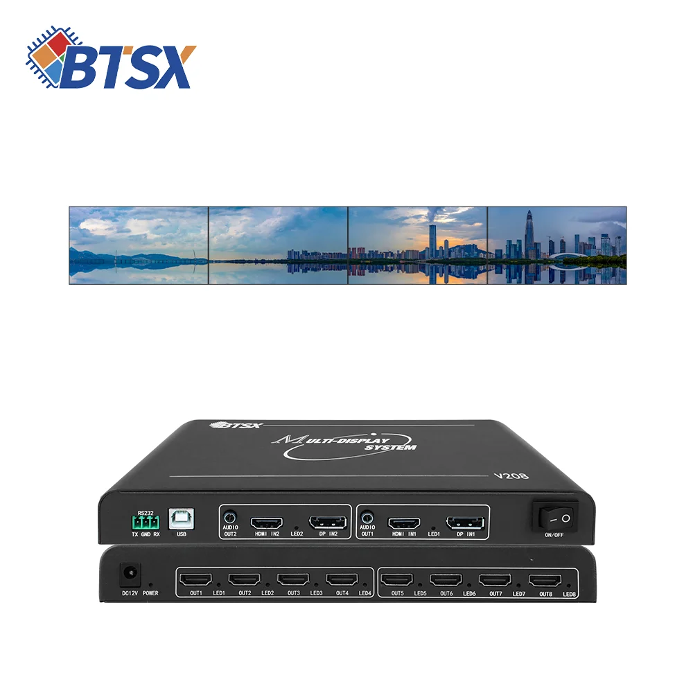 Bitvisus 8K 2x4 2x3 1x4 1x6 1x8 Point to Point HDMI DP HD Video Wall Controller 2x2