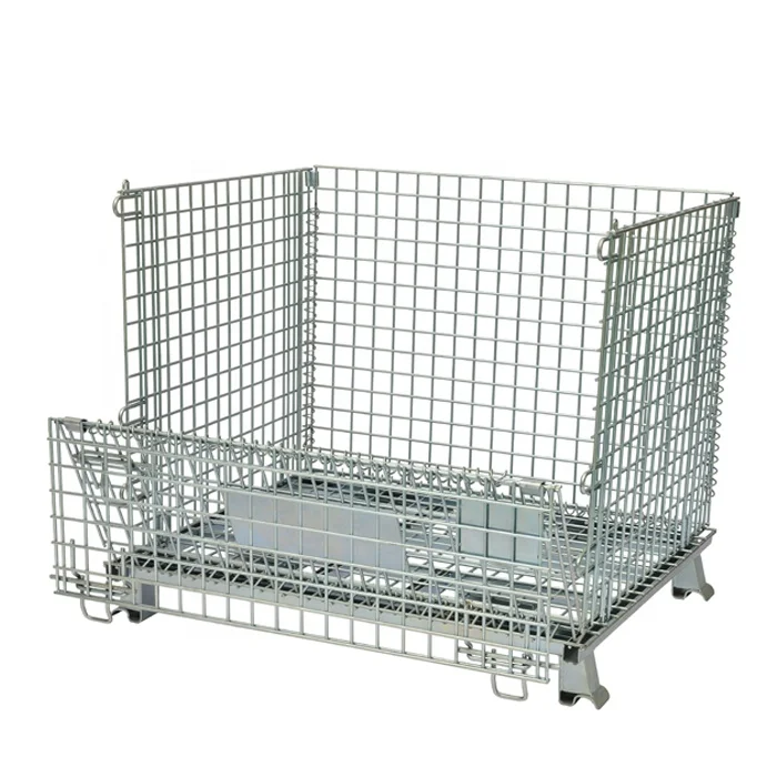 Heavy duty galvanized warehouse industrial stackable foldable steel wire mesh container