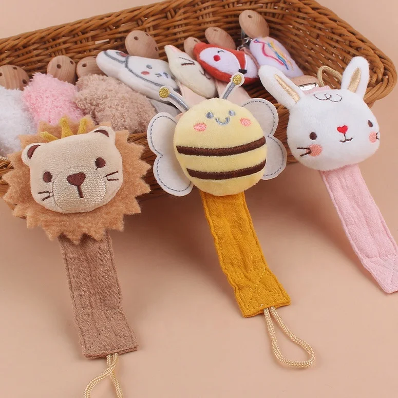 Customized Baby Pacifier Dummy Soother Holder Chain Clips Wood Clip Soft Cotton Baby Pacifier Holder