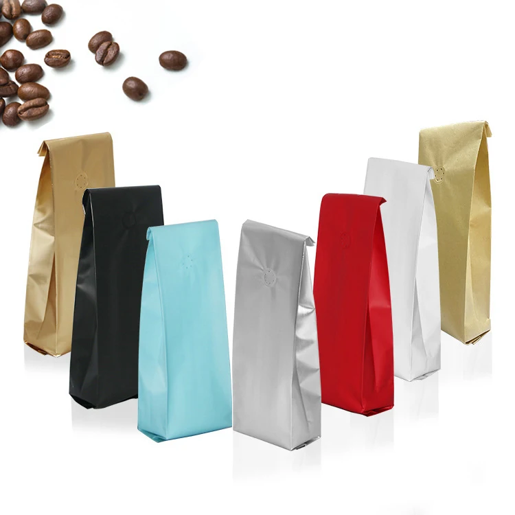 Custom Design 250G  500G 1 Pound  Resealable Aluminum Foil Coffee Beans Packaging Side Gusset Bags With Valve and Tin Tie
