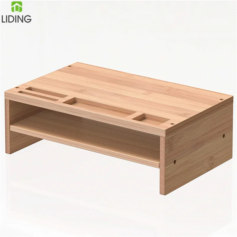 Bamboo Office Laptop Computer Monitor Bamboo Laptops Stand Desk Monitor Riser Stand with Storage Organizer for Computer