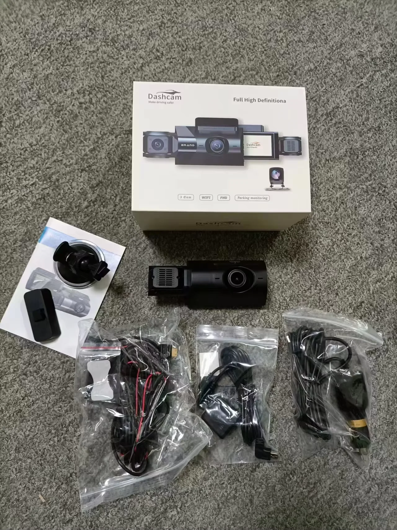 1080P high-definition driving recorder with three lenses, 3 channels, Dash Cam, WiFi, car camera dash cam