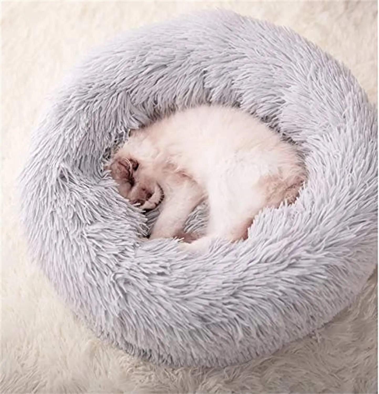 Aoyatex Donut Dog Cat Bed Soft Plush Pet Cushion Long Plush Calming & Self-Warming Bed for Cat & Dog