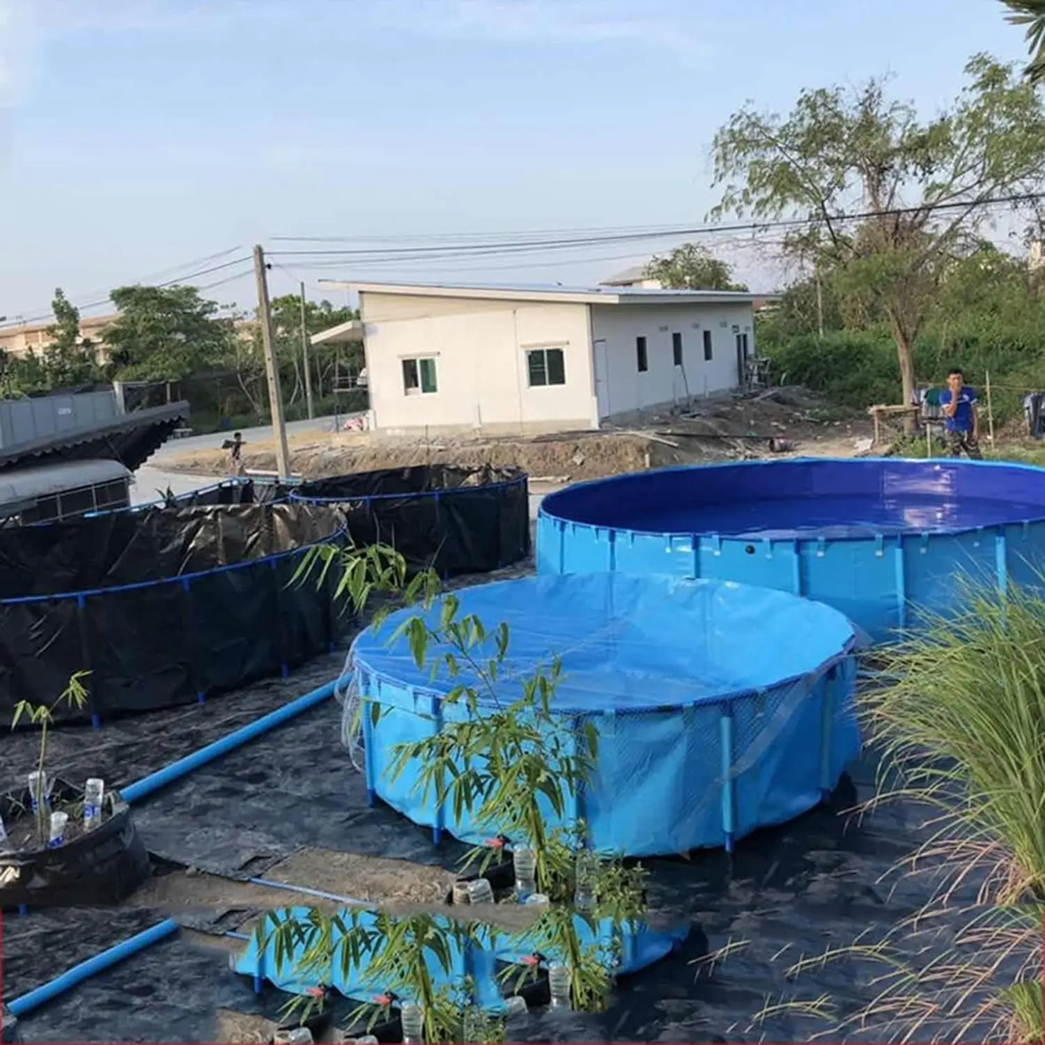 Above Ground Aquarium Pool Pond with Drain Valve Round Fish Pond Foldable Swimming Pool Cover