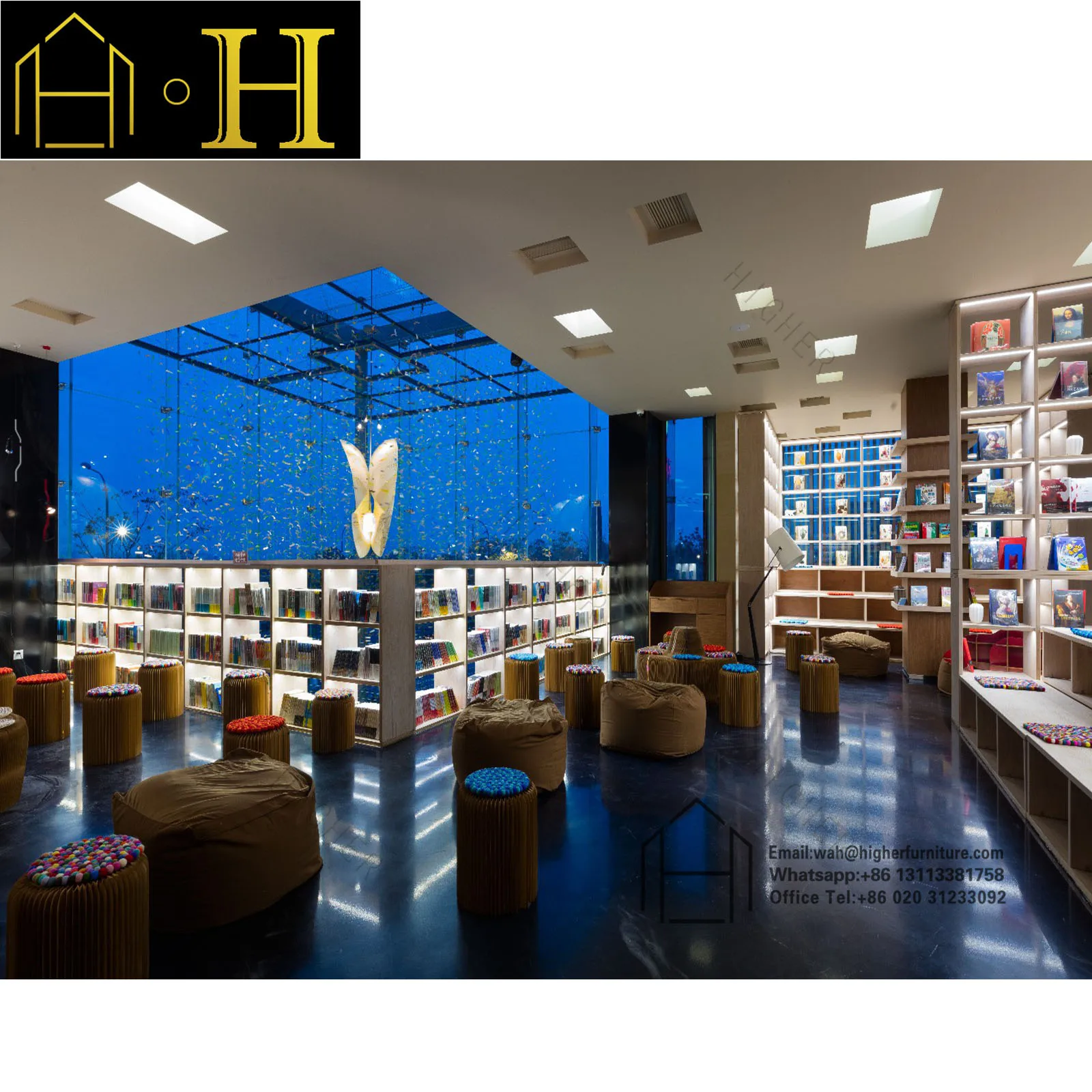 Modern Book Store Display Showcase Design Library Wooden Display Cabinet Library Furniture Living Room Bookcase Custom