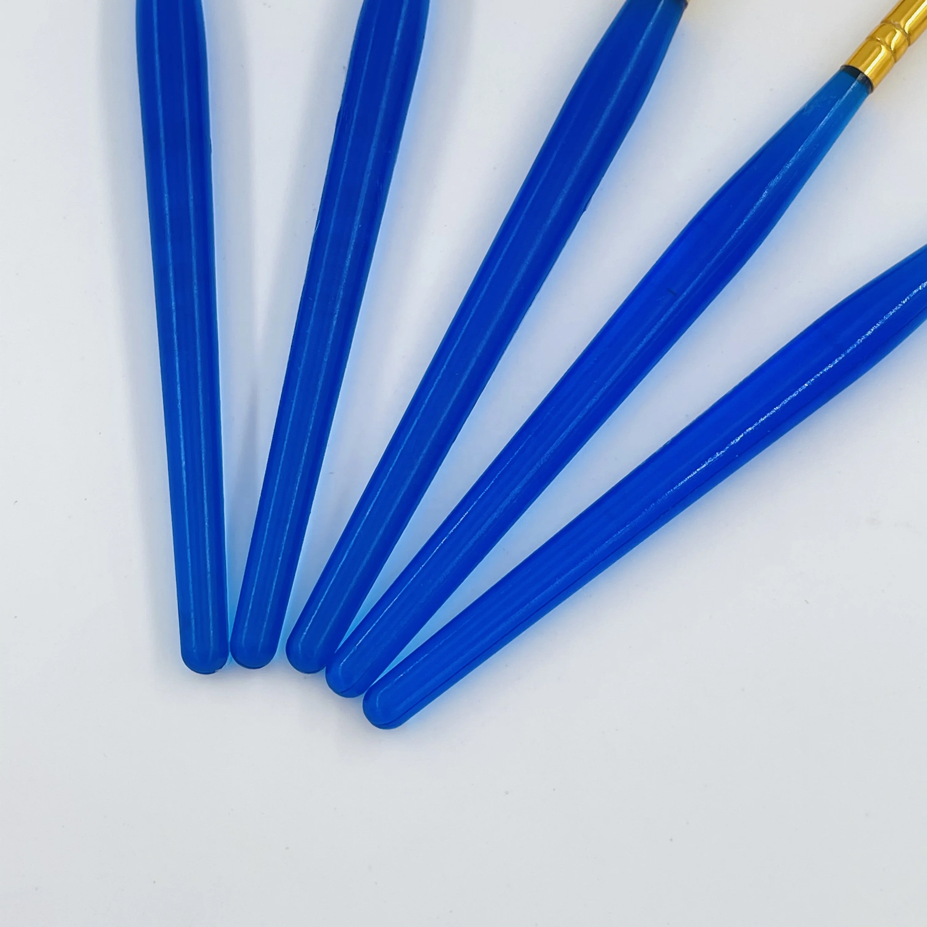custom logo 5pcs promotional blue plastic handle golden aluminum tube tiger color nylon hair artist watercolor paint brush set