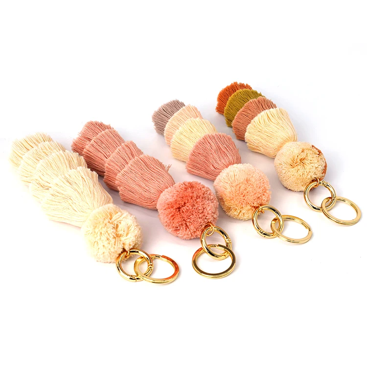 Cotton Tassel pom pom  key chains , Handmade Bag Tassel Keychain For Women