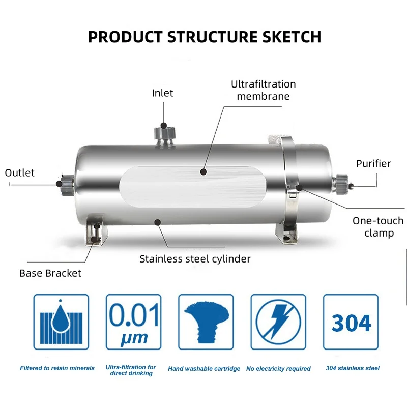 High Flow 2000L Uf Front Water Filter Ultrafiltration Purification System  Household Stainless Steel For Water For Home Use