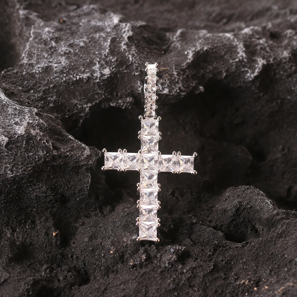 NEW POPULAR Bling Square  Large Zircon Cross Pendant Gold Silver Color Necklace For Women Men Hip Hop Party Jewelry Birthday