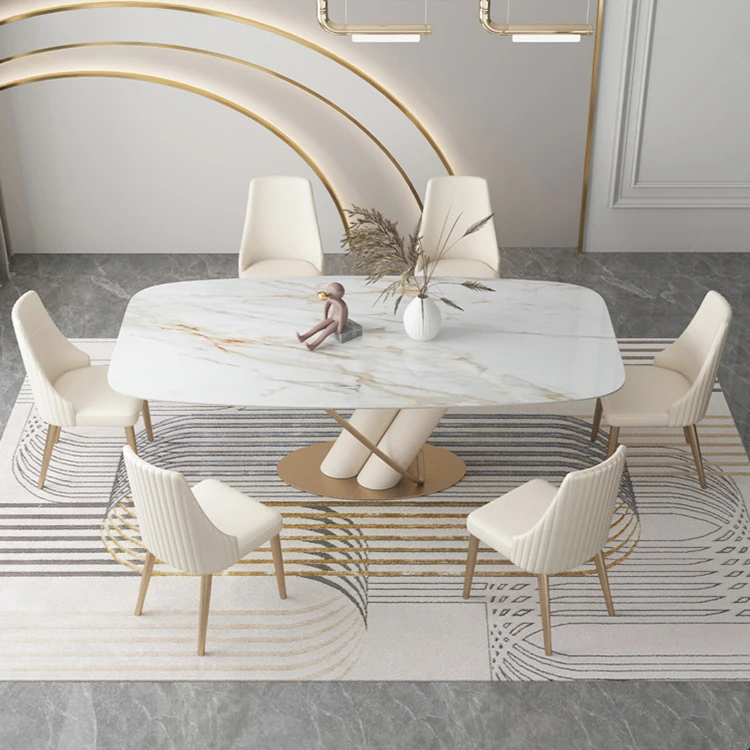 High quality Italian style home small apartment luxury nordic dining family with 6 chairs banquet table set
