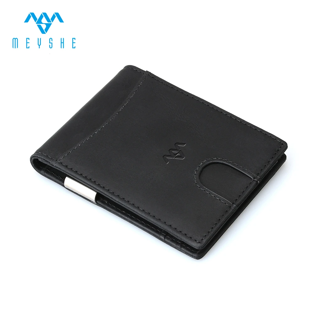Oem leather factory custom genuine crazy horse leather slim wallets for men with money clip