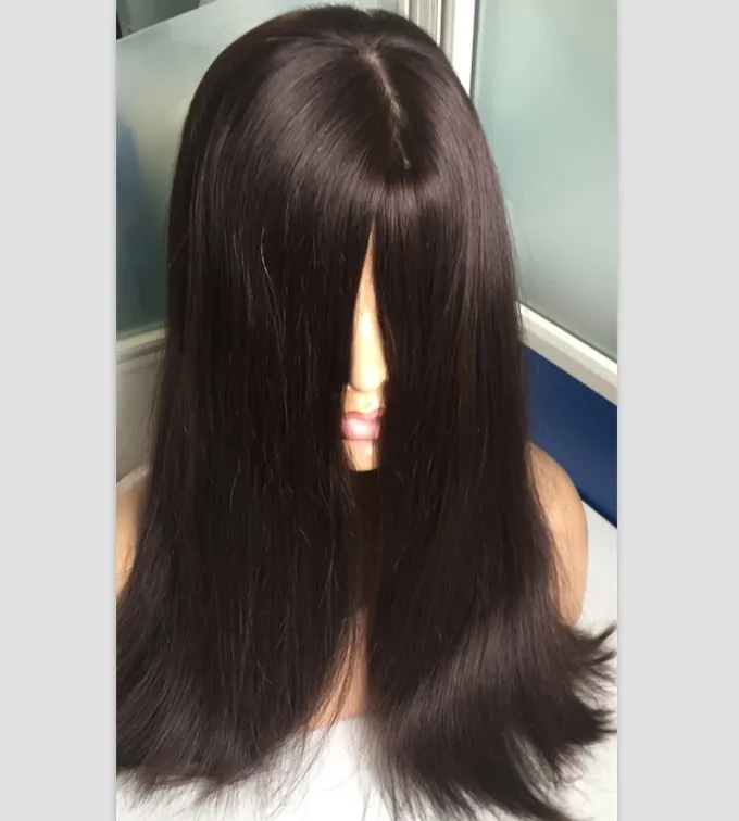 Dark Brown 2# Silk Straight Kosher Wig 100% European Cuticle Aligned Virgin Human Hair Jewish Wigs Fast Express Delivery
