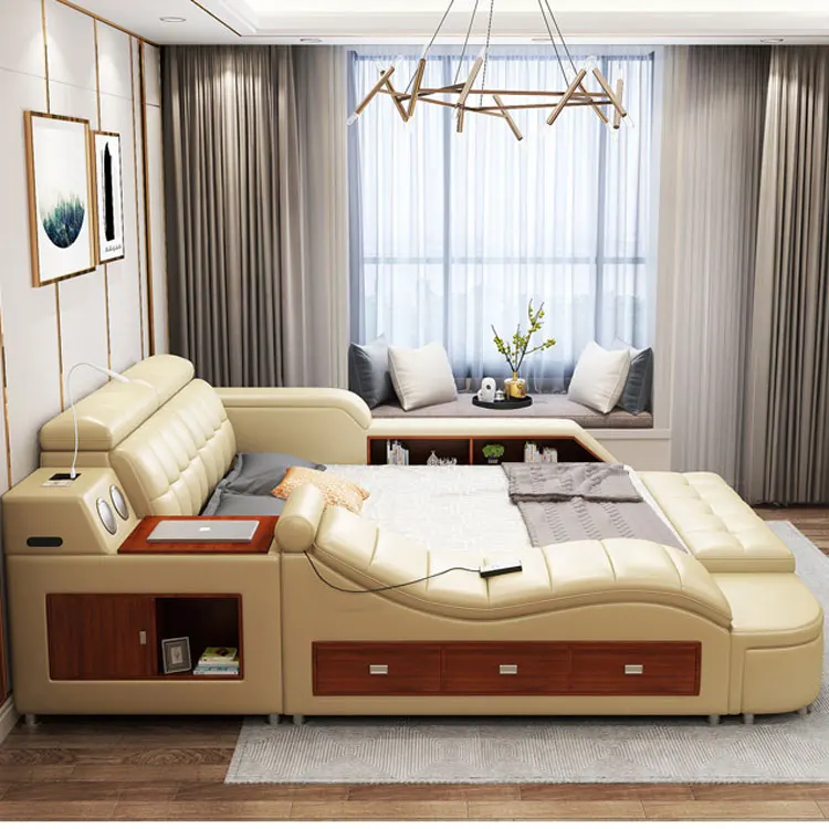 
FEIFAN Wholesale Leather and Fabric Sofa Bed with Power Line Slotting Machine Adjustable Headrest Smart Bed 