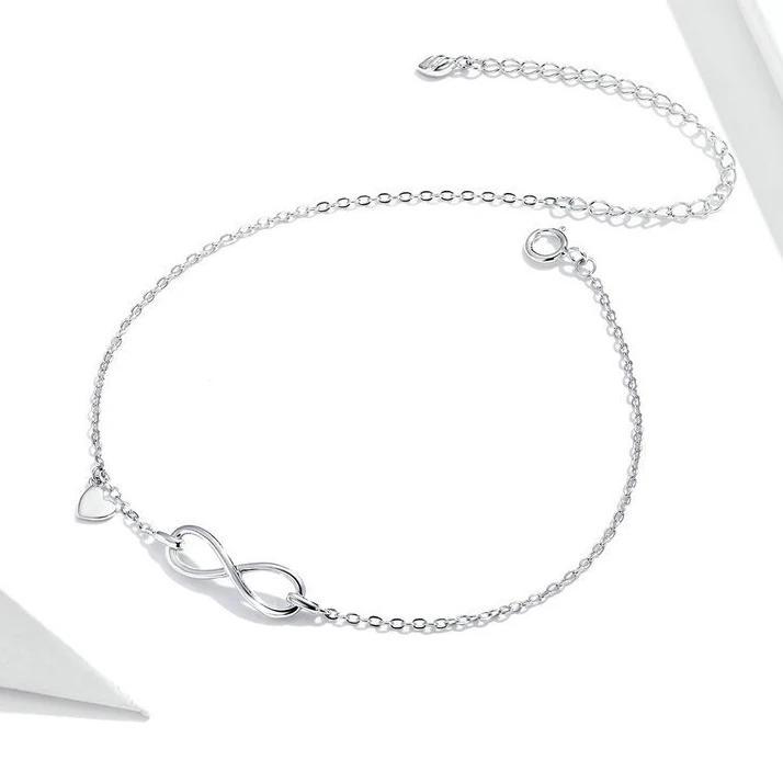 High Quality Women Gift Jewelry 925 Sterling Silver Heart Charms Infinity Pendant Anklets
